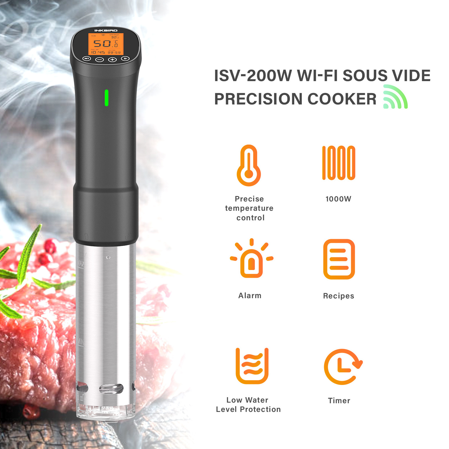 New Style 1000 Watts INKBIRD WIFI Sous Vide Culinary Slow Cooker ISV-200W