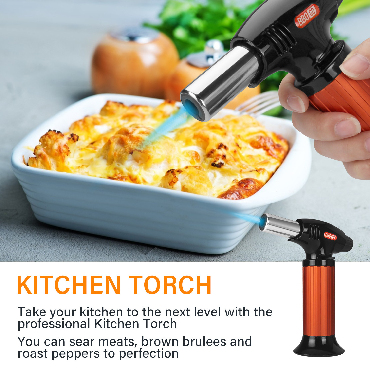 Refillable BG-KT01 Gas Torch Butane Torch Kitchen Blow Lighter for Creme Brulee, BBQ, Baking (Butane Gas Not Included)