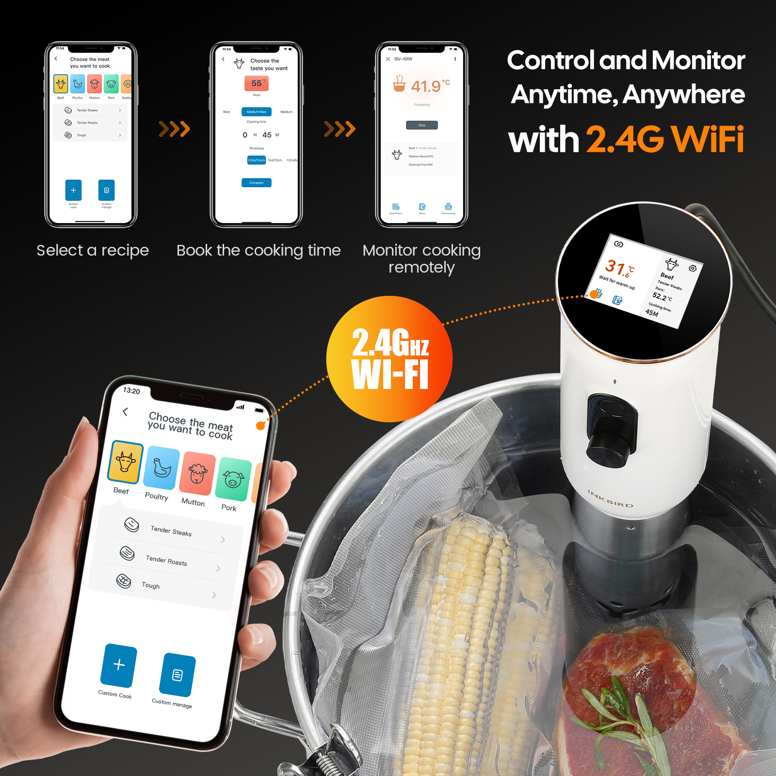 2023 New WiFi Sous Vide ISV-101W White Slow Cooker