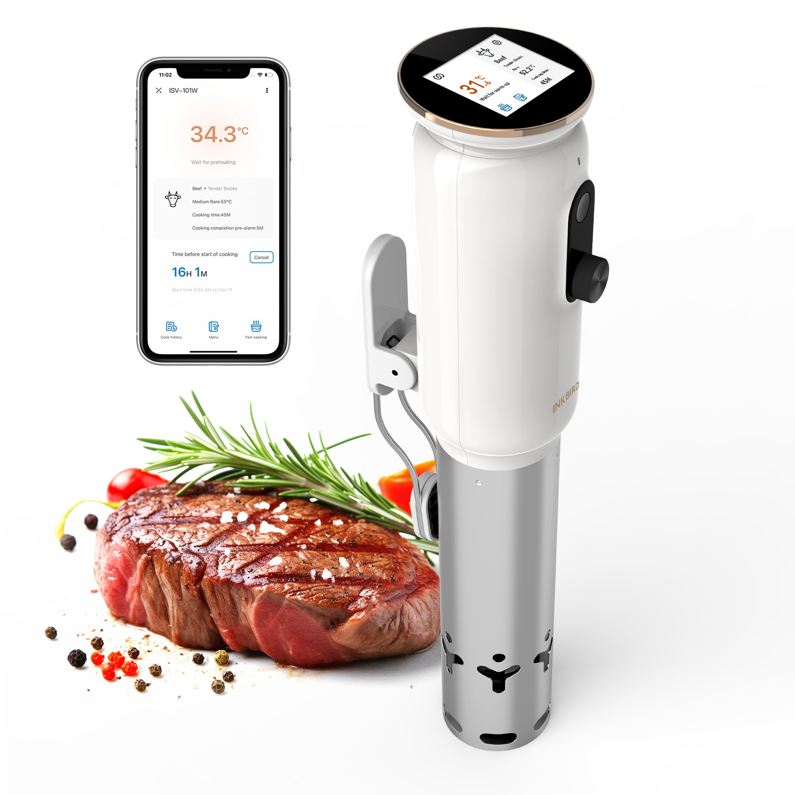 2023 New WiFi Sous Vide ISV-101W White Slow Cooker