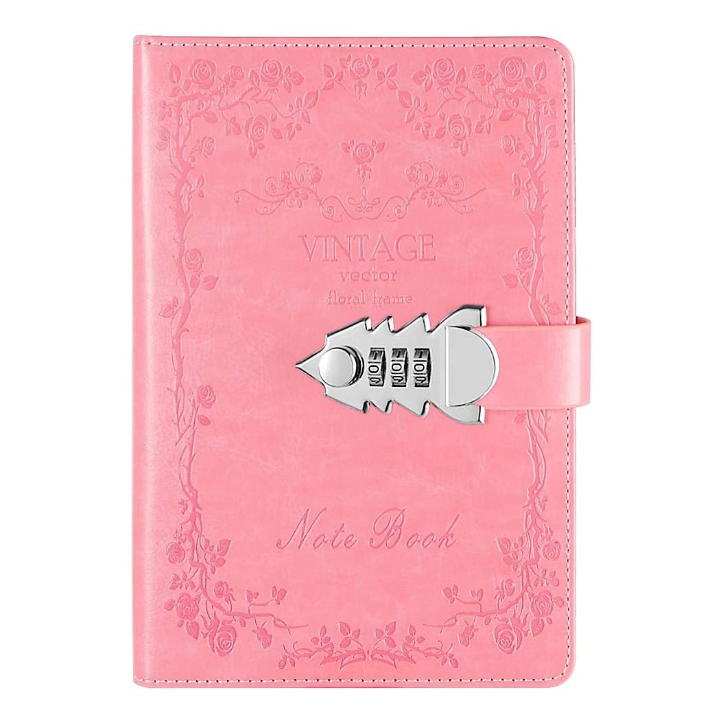 A5 Diary with Combination Lock Digital Password PU Leather Notebook for Girls Locking Personal Diary