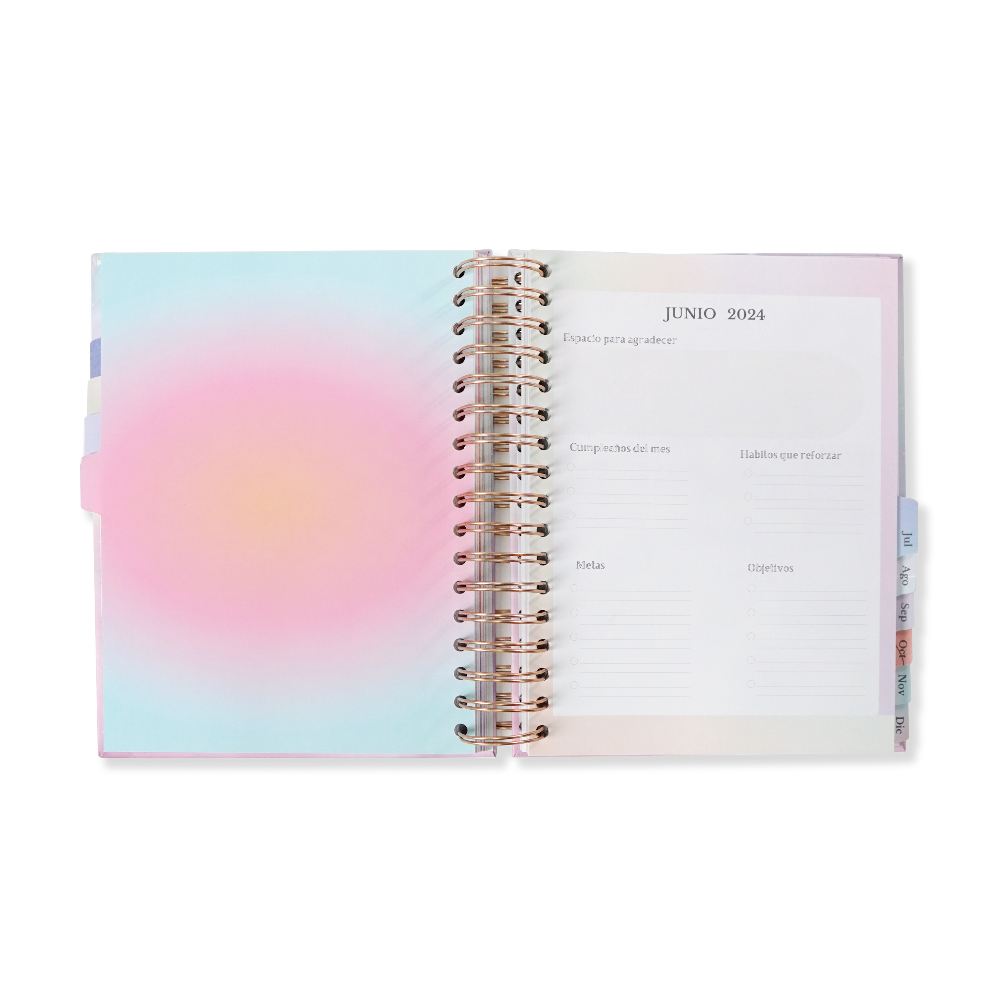 2024 Custom Printing Monthly Planner Goal Wellness Journal Agenda Spiral Workbook Self Care Five Minute Notebook with Sticker