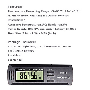 ITH-10 Digital Thermometer and Hygrometer Indoor for Household,  Humidor, Guitar Case, Greenhouse, Office and Labs