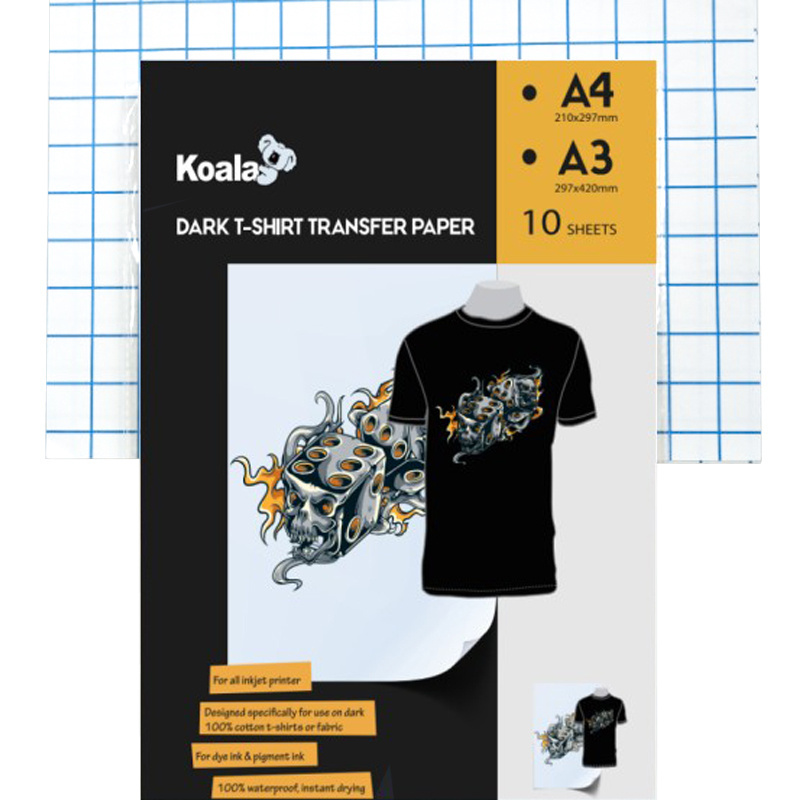 Koala factory Supply A4 175g Inkjet Dark Cotton T-shirt Heat Transfer Paper