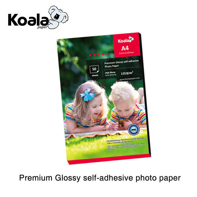 koala 135g waterproof inkjet glossy self-adhsive sticker water glue photo paper A4*50 sheets