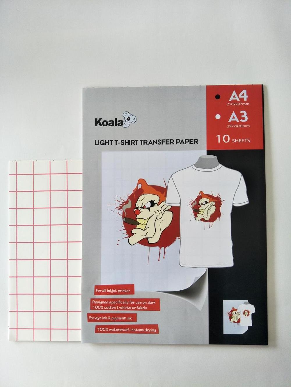 KOALA Light T shirt transfer paper for 100% cotton shirts, heat transfer paper A4*20