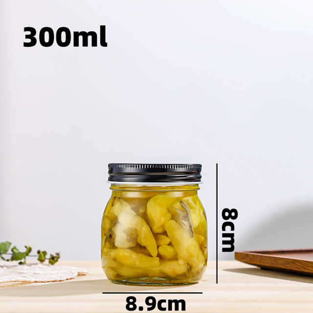 Wholesale wide mouth glass food jars with lids 16 oz empty 300ml 500ml 1000ml clear storage round jars for food Mason jar