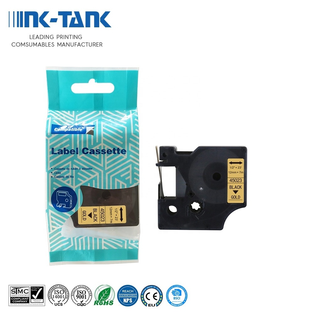 INK-TANK 45023 45024 Black on Gold Premium Compatible Cartridge Ribbon Label Tape for DYMO D1 Labelmanager 280 Printer