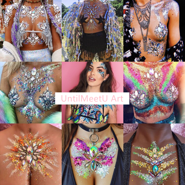 Breast Body Jewelry Stickers Crystal Boobs Nipple Cover Gem for Festival Rhinestone Decorations