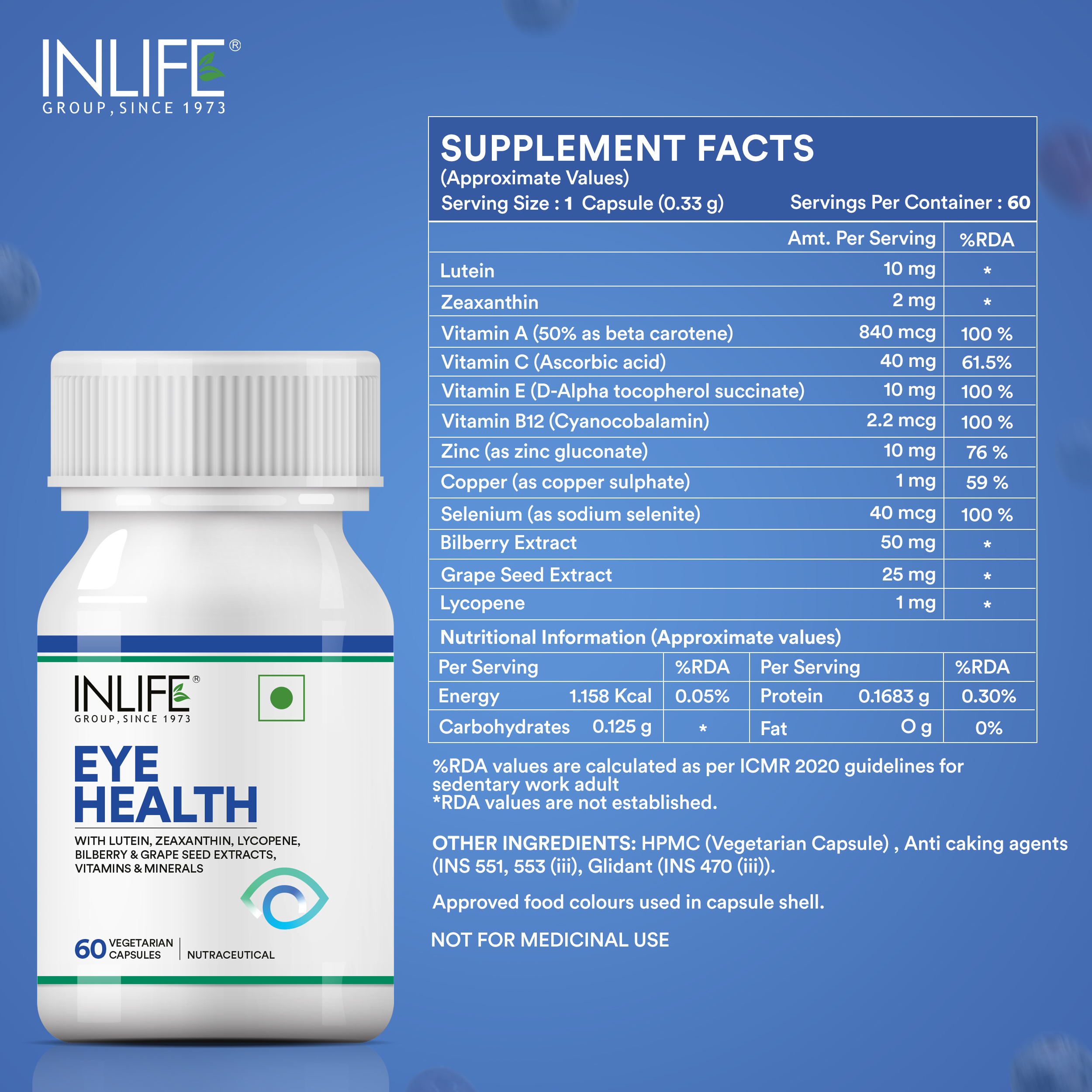 INLIFE Eye Health Supplements | Eye Care Vitamins to Improve Vision, Protect Eyes from Oxidative Stress - 60 Vegetarian Capsules