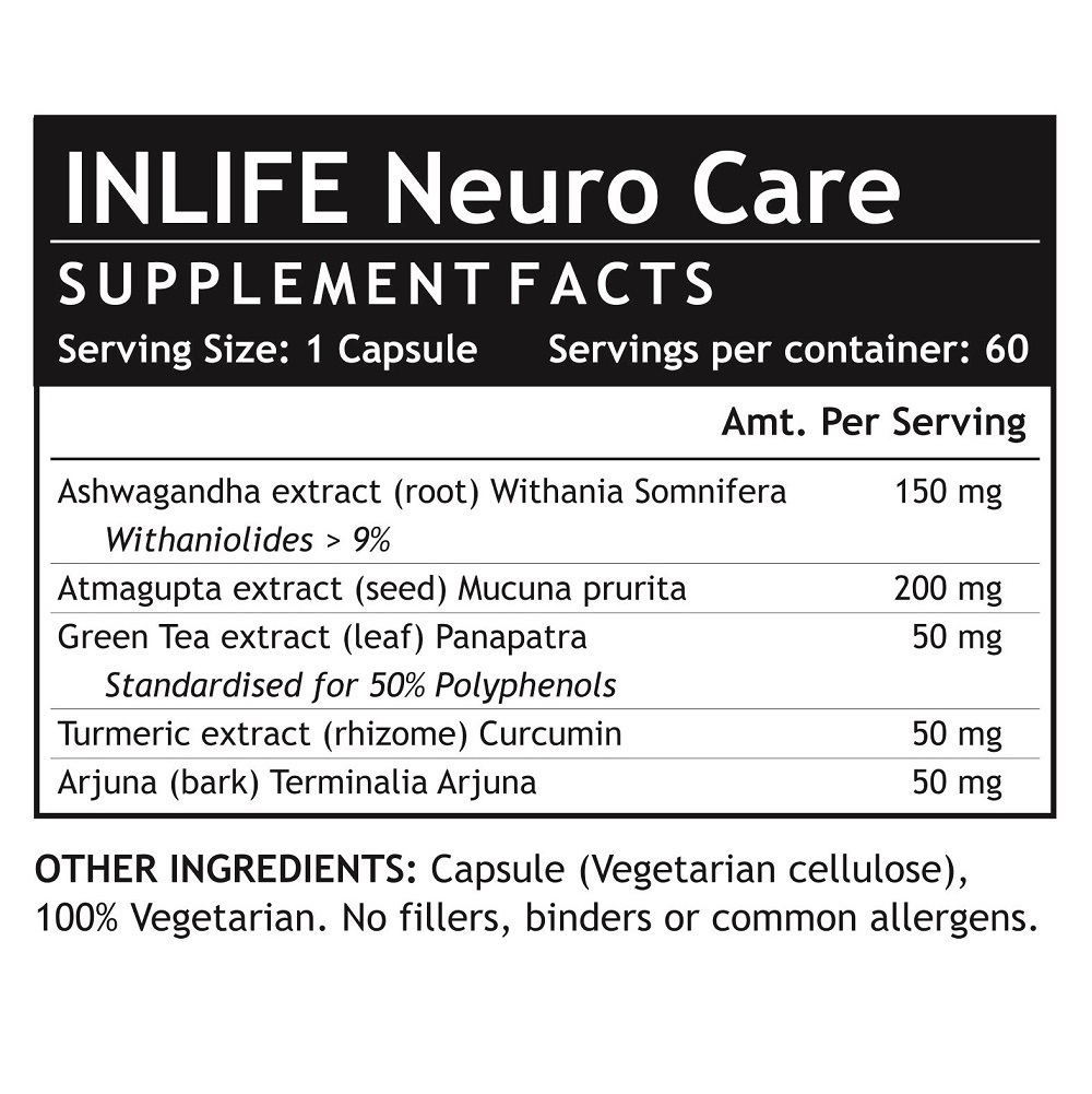 INLIFE Neuro Nerve Care Ayurvedic herbal health supplement - 60 vegetarian capsules