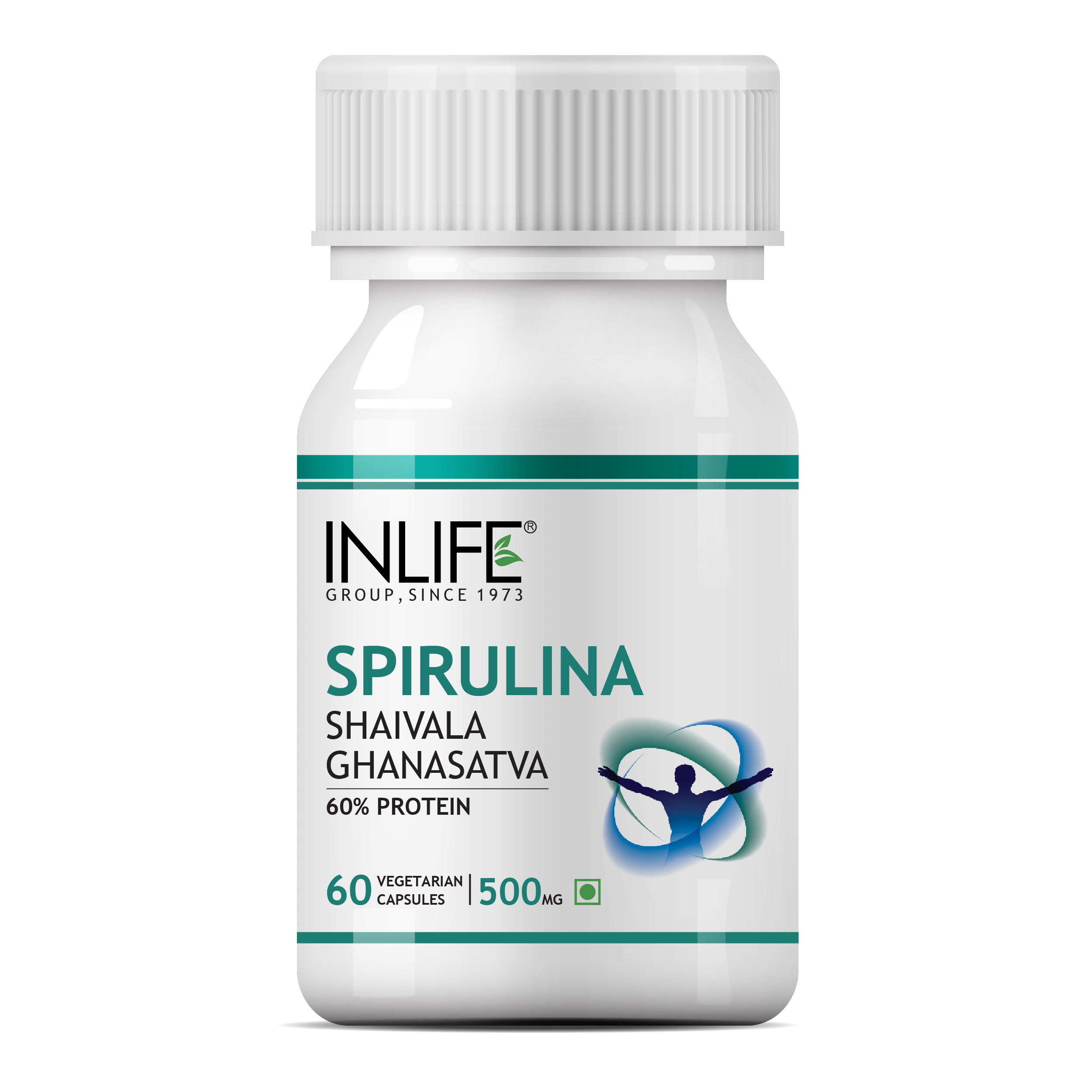 INLIFE Spirulina Powder Slimming Supplement 500 mg - 60 Vegetarian Capsules, GMP Certified Facility