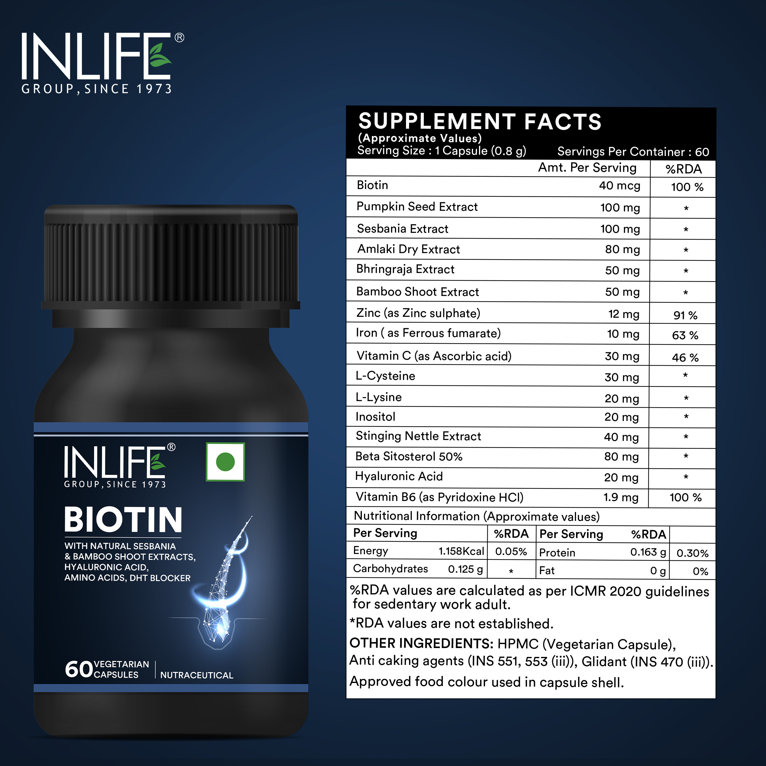 INLIFE Biotin Supplement for Hair DHT Blocker with Sesbania, Bamboo Shoot, Bhringraj, Strengthen & Nourish Hair For Women