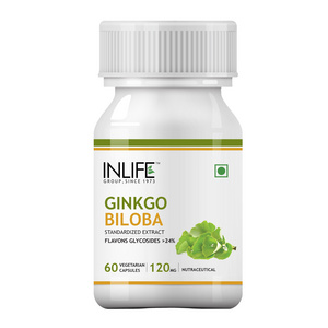 INLIFE Ginkgo Biloba Extract Capsule with Flavons Glycosides > 24%, 120 mg - 60 Vegetarian Capsules