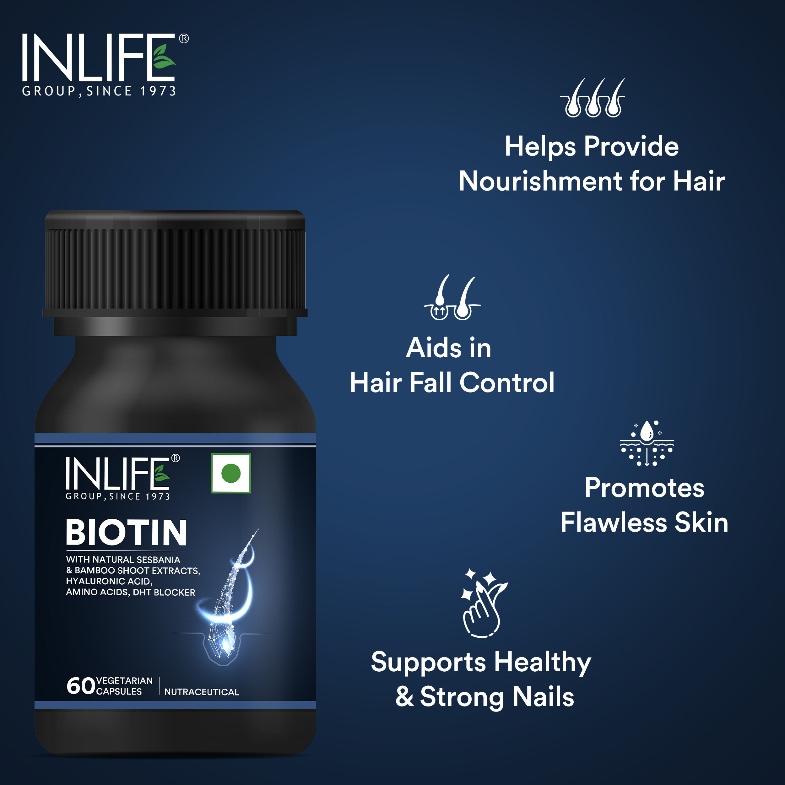 INLIFE Biotin Supplement for Hair DHT Blocker with Sesbania, Bamboo Shoot, Bhringraj, Strengthen & Nourish Hair For Women