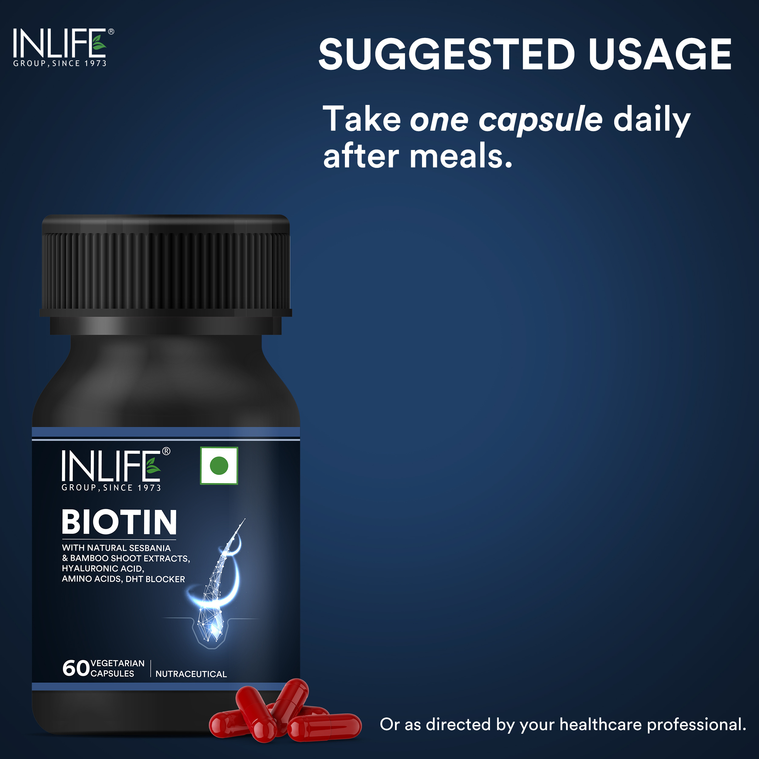 INLIFE Biotin Supplement for Hair DHT Blocker with Sesbania, Bamboo Shoot, Bhringraj, Strengthen & Nourish Hair For Women