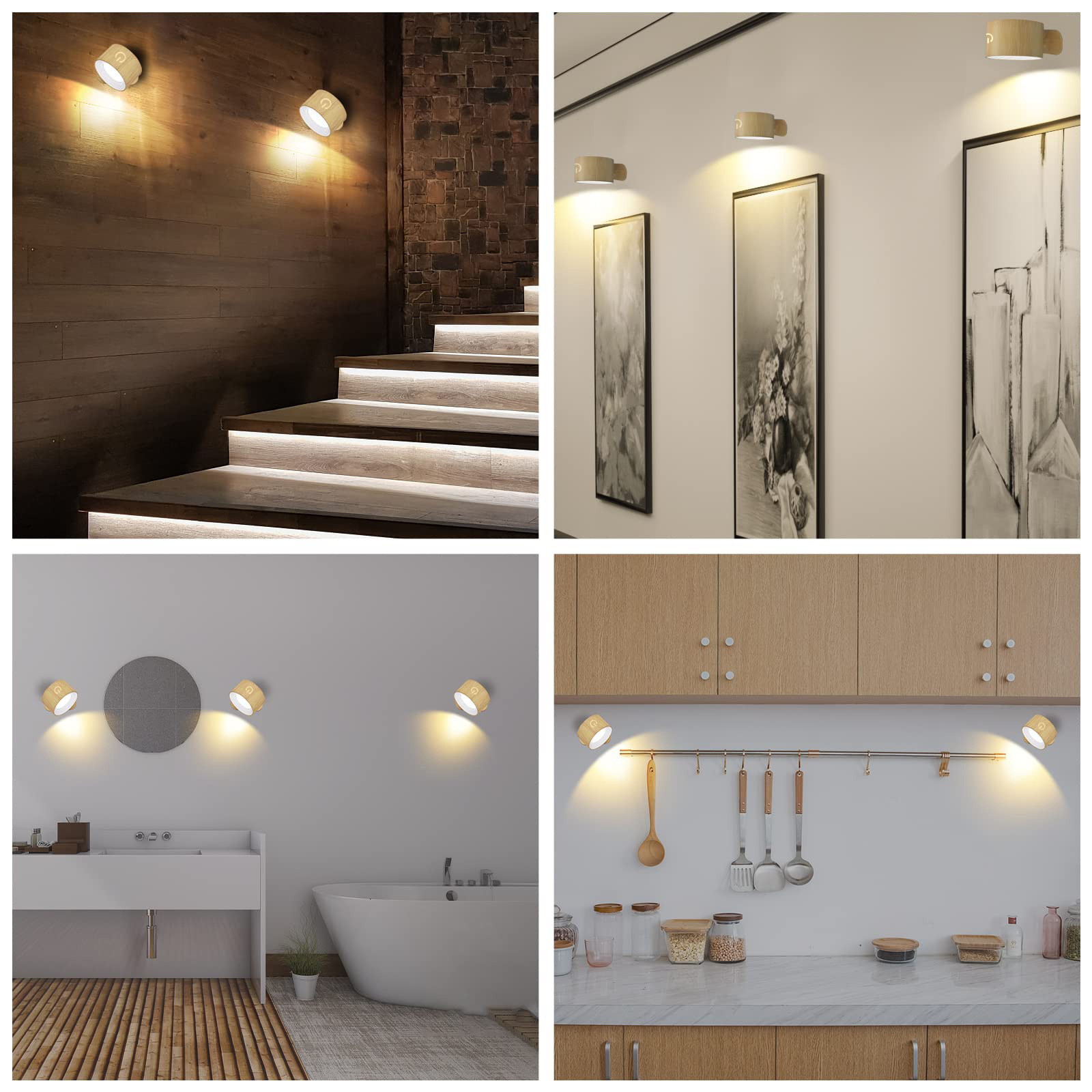 Wireless Wall Lights LED Reading Lamps Rechargeable Wood Sconce Home decoration Rotation Touch Control Bedside Lighting