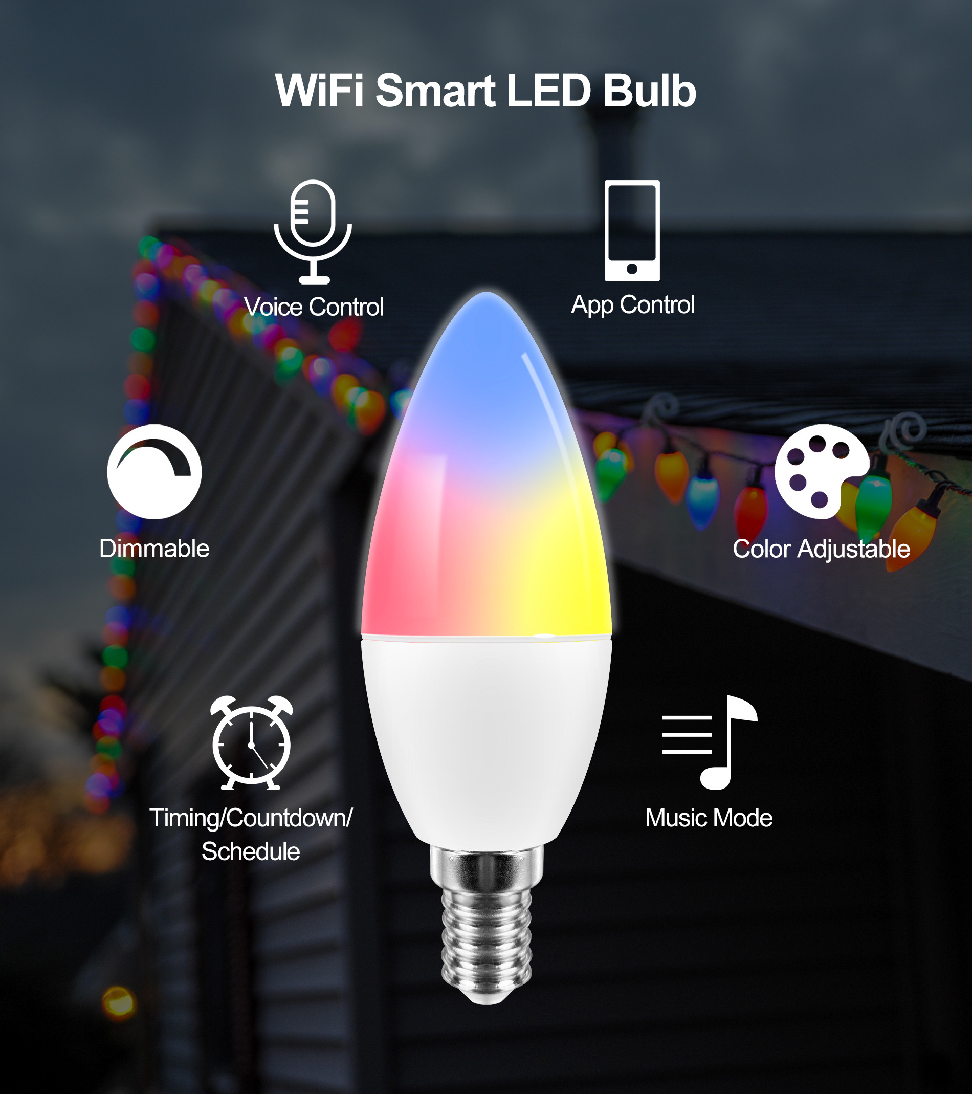 Tuya Smart Wifi LED Bulb E14 RGB CW Dimmable LED Lamp Voice Control Bulb 5W Candle Work With Alexa Google Home Assistant