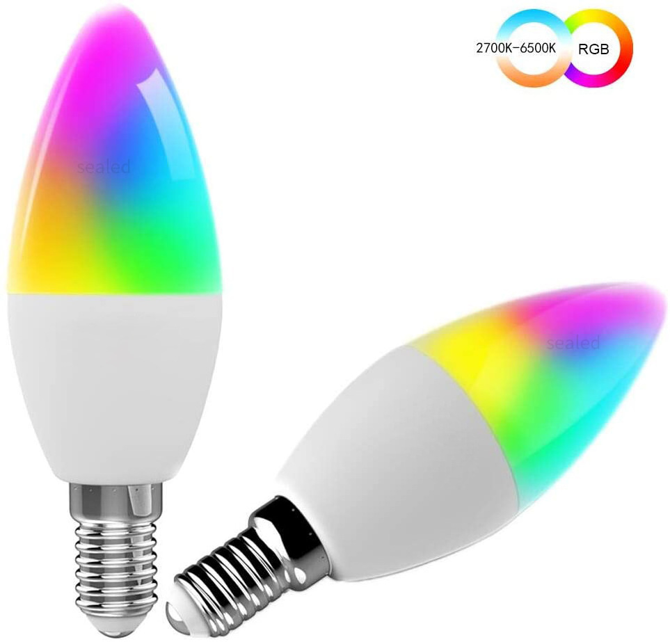 Tuya Smart Wifi LED Bulb E14 RGB CW Dimmable LED Lamp Voice Control Bulb 5W Candle Work With Alexa Google Home Assistant