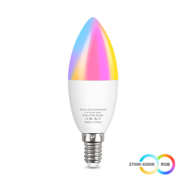 Tuya Smart Wifi LED Bulb E14 RGB CW Dimmable LED Lamp Voice Control Bulb 5W Candle Work With Alexa Google Home Assistant