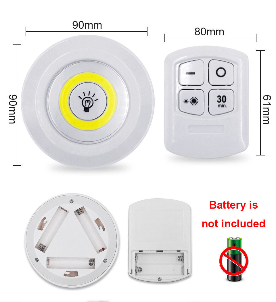 Wireless LED Puck Light 3 Pack with Remote Control Under Cabinet Lighting COB Closet Tap Night Lights Battery Powered