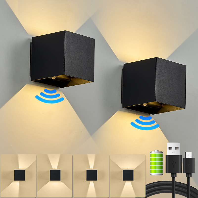 wireless Up and Down  sensor wall lights aluminum rechargeable square led wall lights