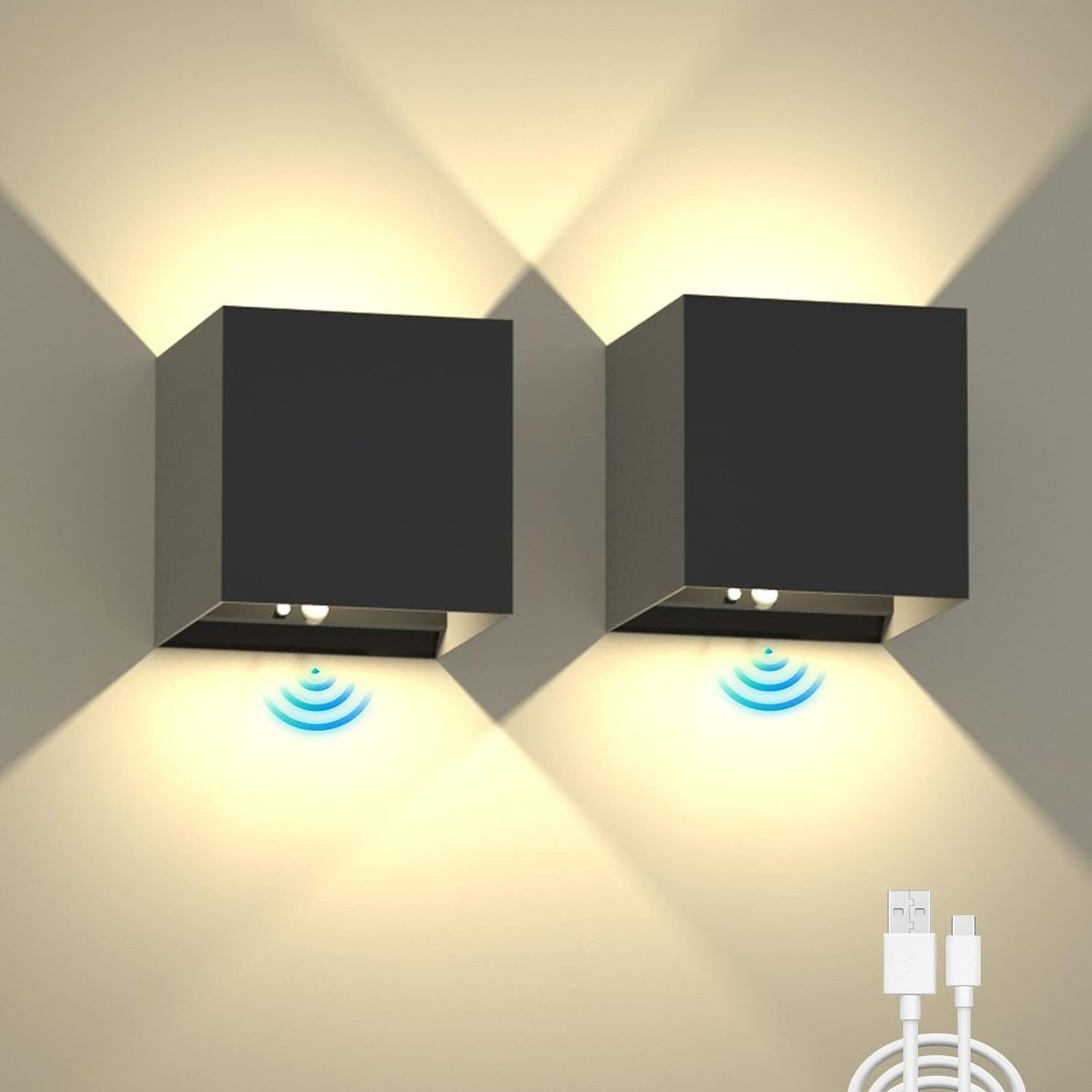 wireless Up and Down  sensor wall lights aluminum rechargeable square led wall lights