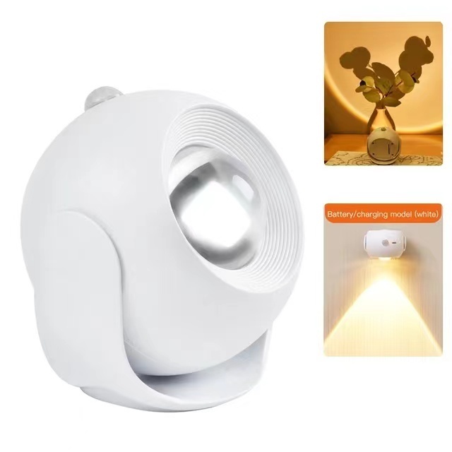 350 Rotating PIR Motion Sensor Light LED Wall Light USB Rechargeable Wireless Sunset Ambient Lamp for Bedroom Living Room