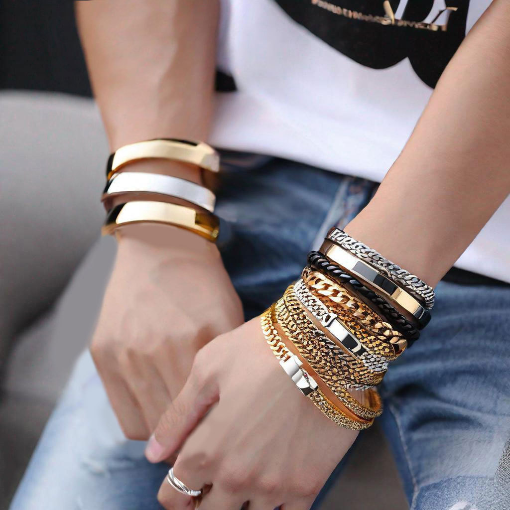 Gold plated stainless steel bangle bracelet men wholesale