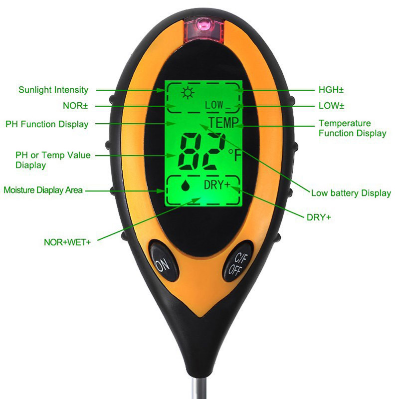 4 In 1 Digital pH Moisture Sunlight Soil Meter