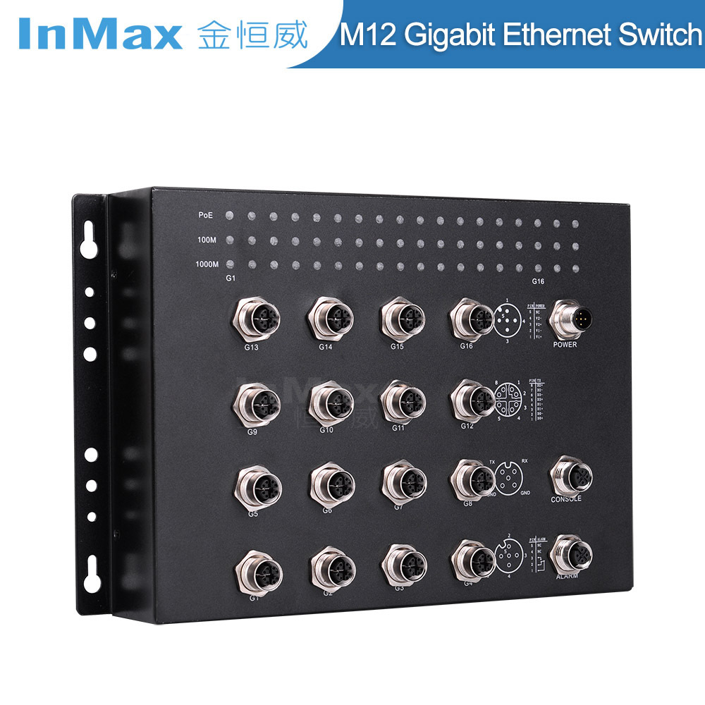 InMax Manufacturer M12 switch industrial switch 16 Port 10/100/1000Mbps Management Gigabit M12 Railway Ethernet Switch