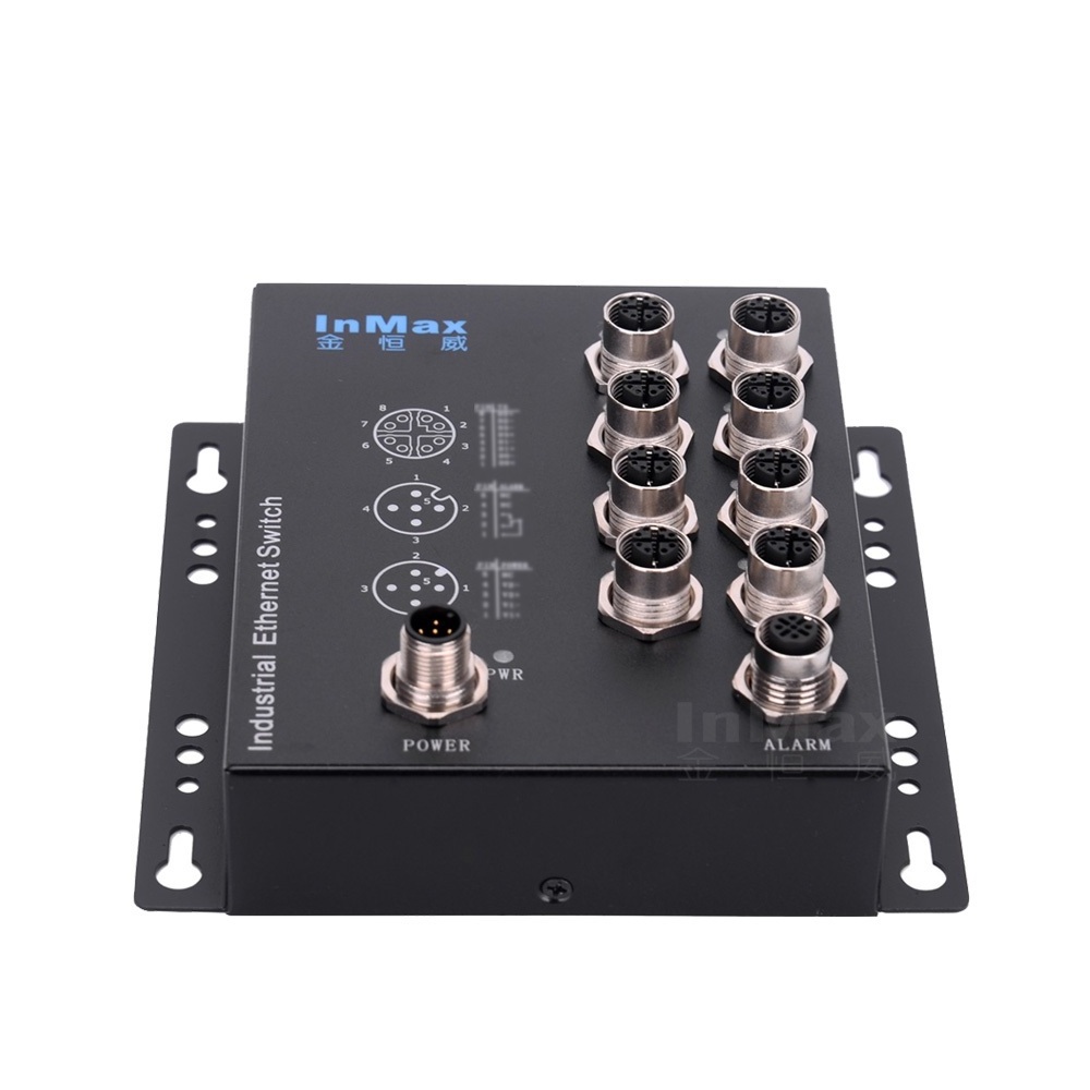 12V 24V 48V 110V Full gigabit 8 port M12 X-coded Connector Railway Metro Subway industrial network switch