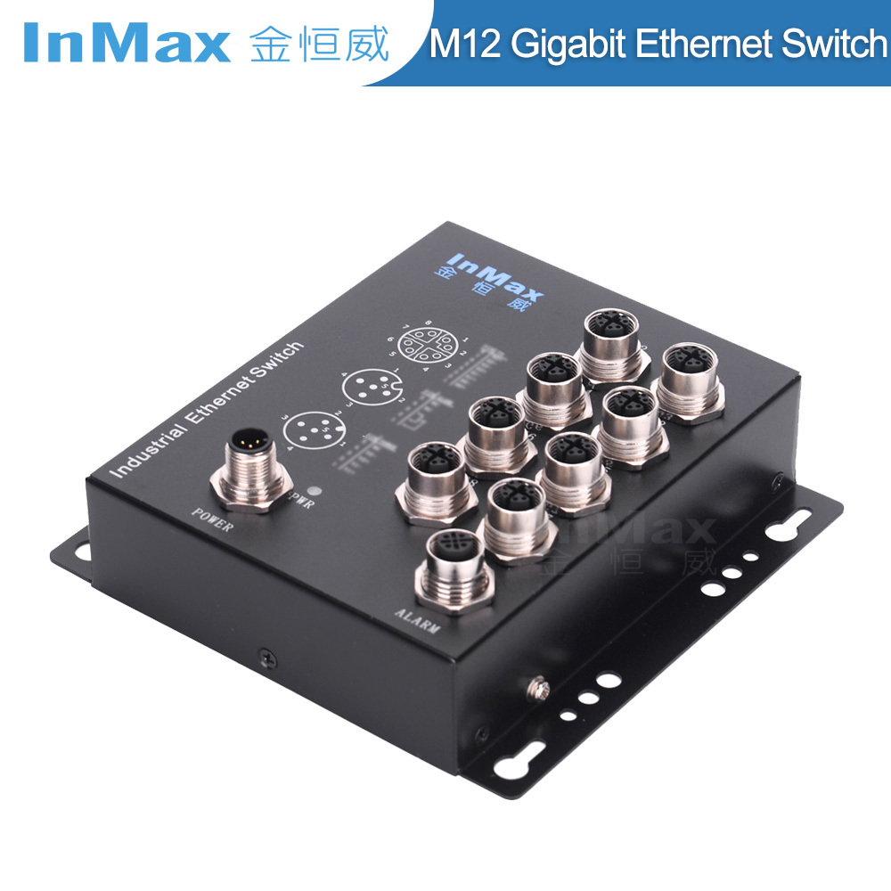 InMax Manufacturer M12 switch 8 port 10 100 1000mbps HD Car video On-board industrial network switch M12 railway switch