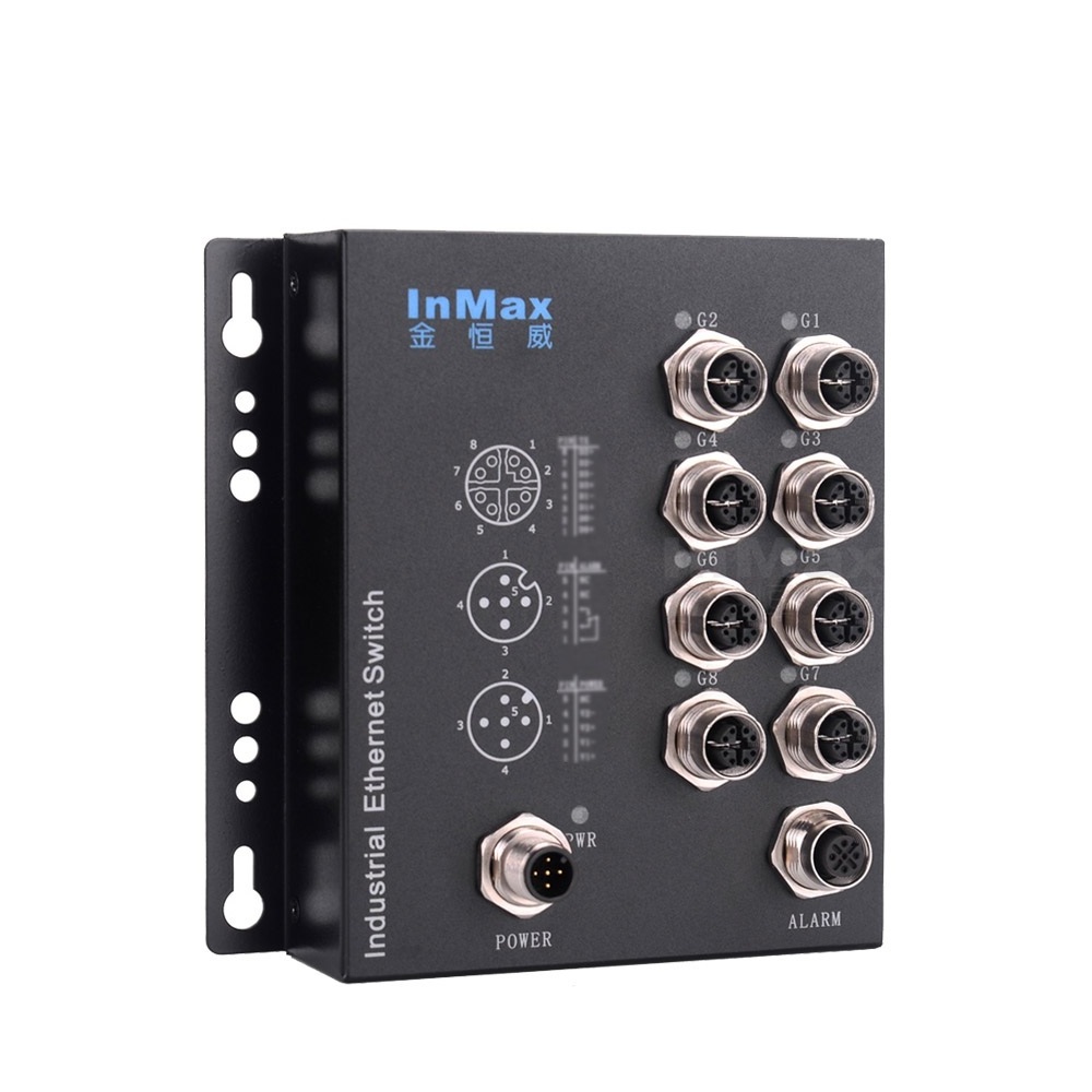 12V 24V 48V 110V Full gigabit 8 port M12 X-coded Connector Railway Metro Subway industrial network switch