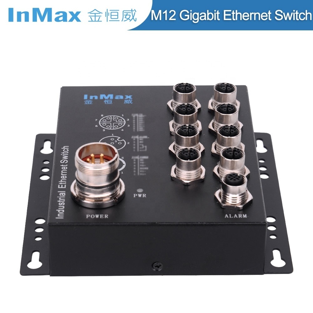 InMax Manufacturer M12 switch 8 port x-code En50155 railway metro vehicle on-board 48V 110V gigabit rugged industrial switch