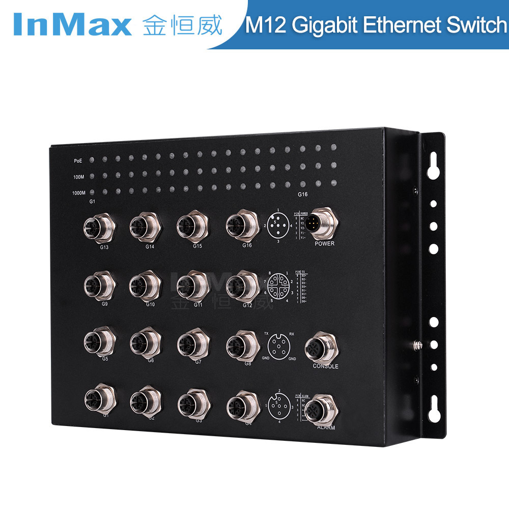 InMax Manufacturer M12 switch industrial switch 16 Port 10/100/1000Mbps Management Gigabit M12 Railway Ethernet Switch