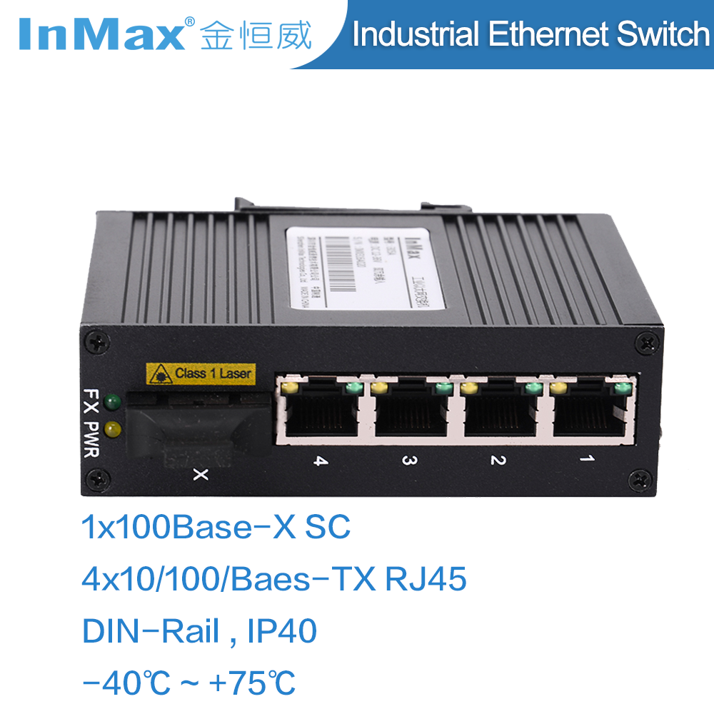 InMax Manufacturer 10/100m 1 fiber optic port 4 PoE ports 5 ports fiber network PoE switch