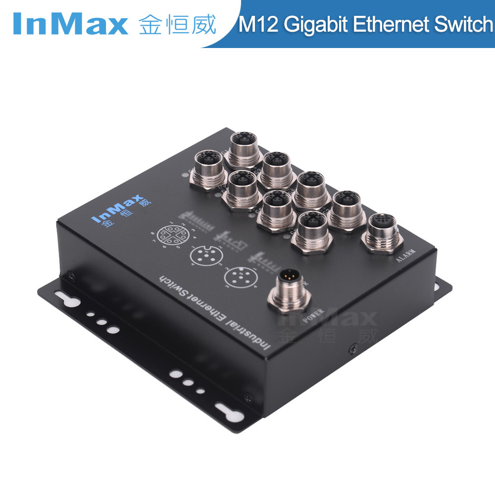 InMax Manufacturer M12 switch 8 port 10 100 1000mbps HD Car video On-board industrial network switch M12 railway switch