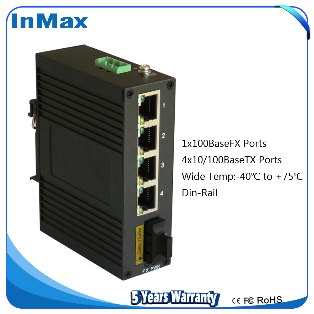 InMax Manufacturer 10/100m 1 fiber optic port 4 PoE ports 5 ports fiber network PoE switch