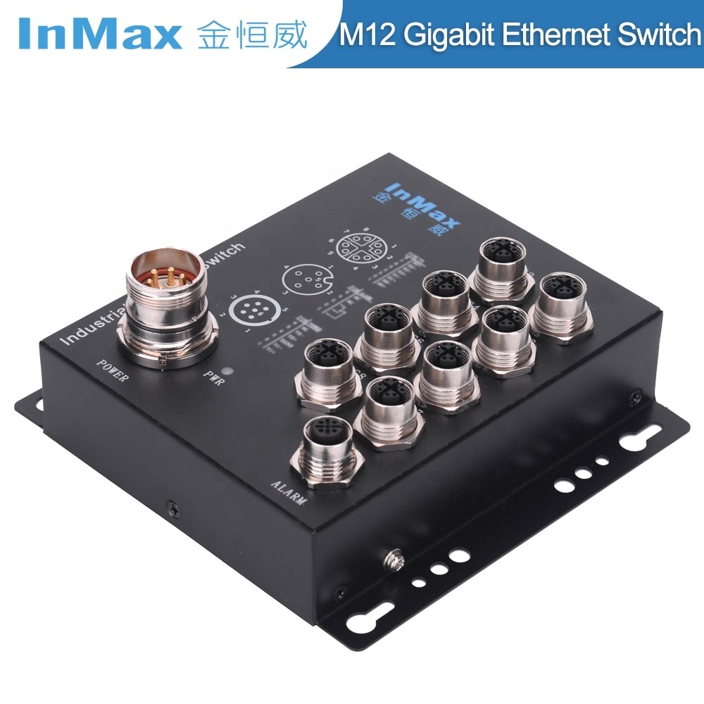 InMax Manufacturer M12 switch 8 port x-code En50155 railway metro vehicle on-board 48V 110V gigabit rugged industrial switch