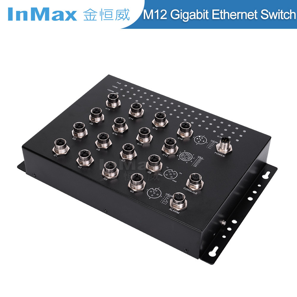 InMax Manufacturer M12 switch industrial switch 16 Port 10/100/1000Mbps Management Gigabit M12 Railway Ethernet Switch