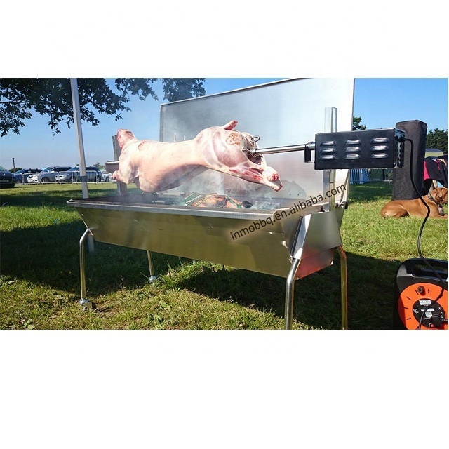 Lamb Pig Goat Charcoal Barbeque Grill Spit Rotisserie Hog Roasting Machine with Wind Shield  80kg Motor