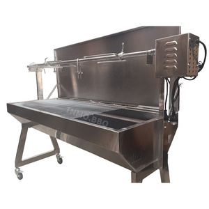 Strong Stainless Steel Charcoal Rotisserie BBQ Spit with Lid