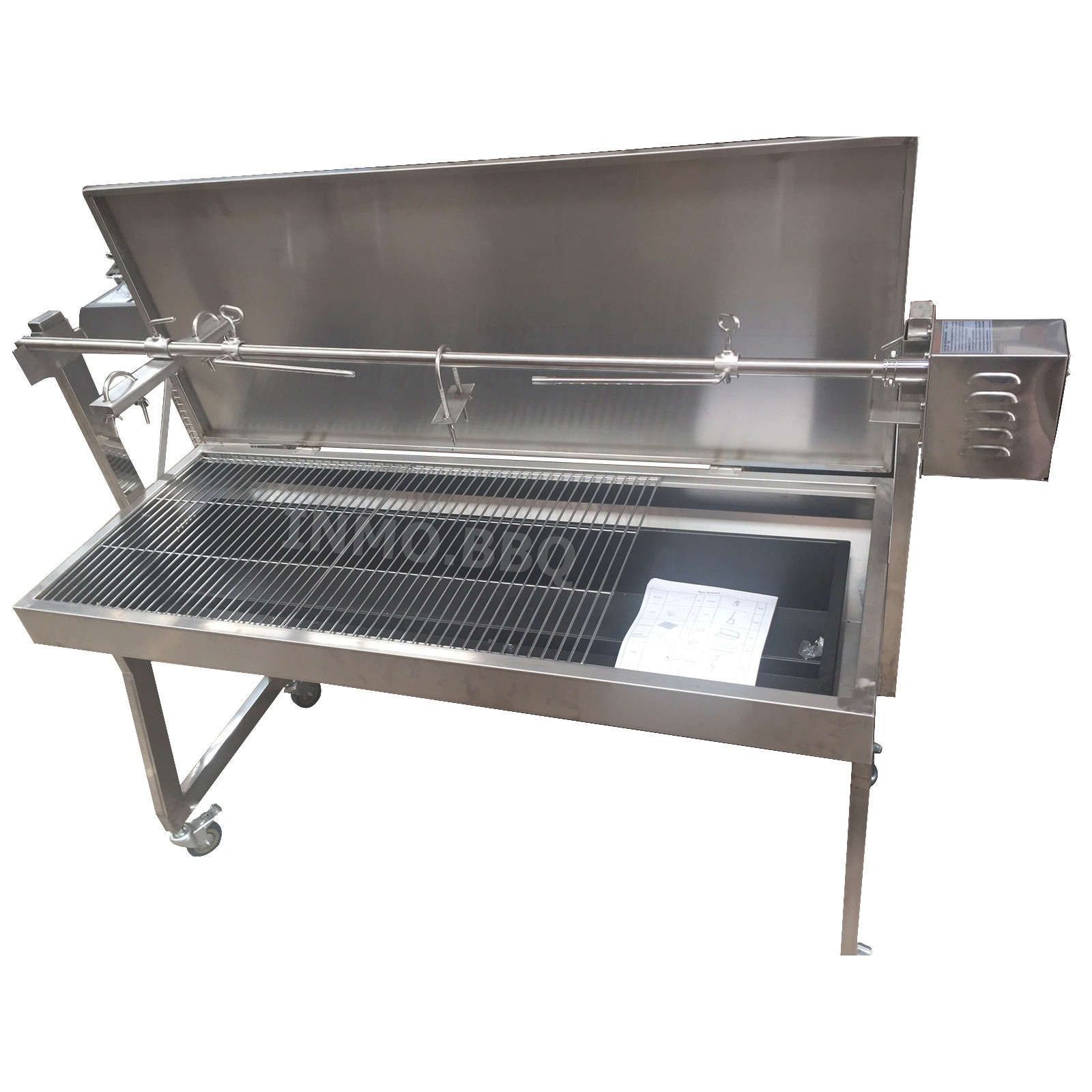 Strong Stainless Steel Charcoal Rotisserie BBQ Spit with Lid