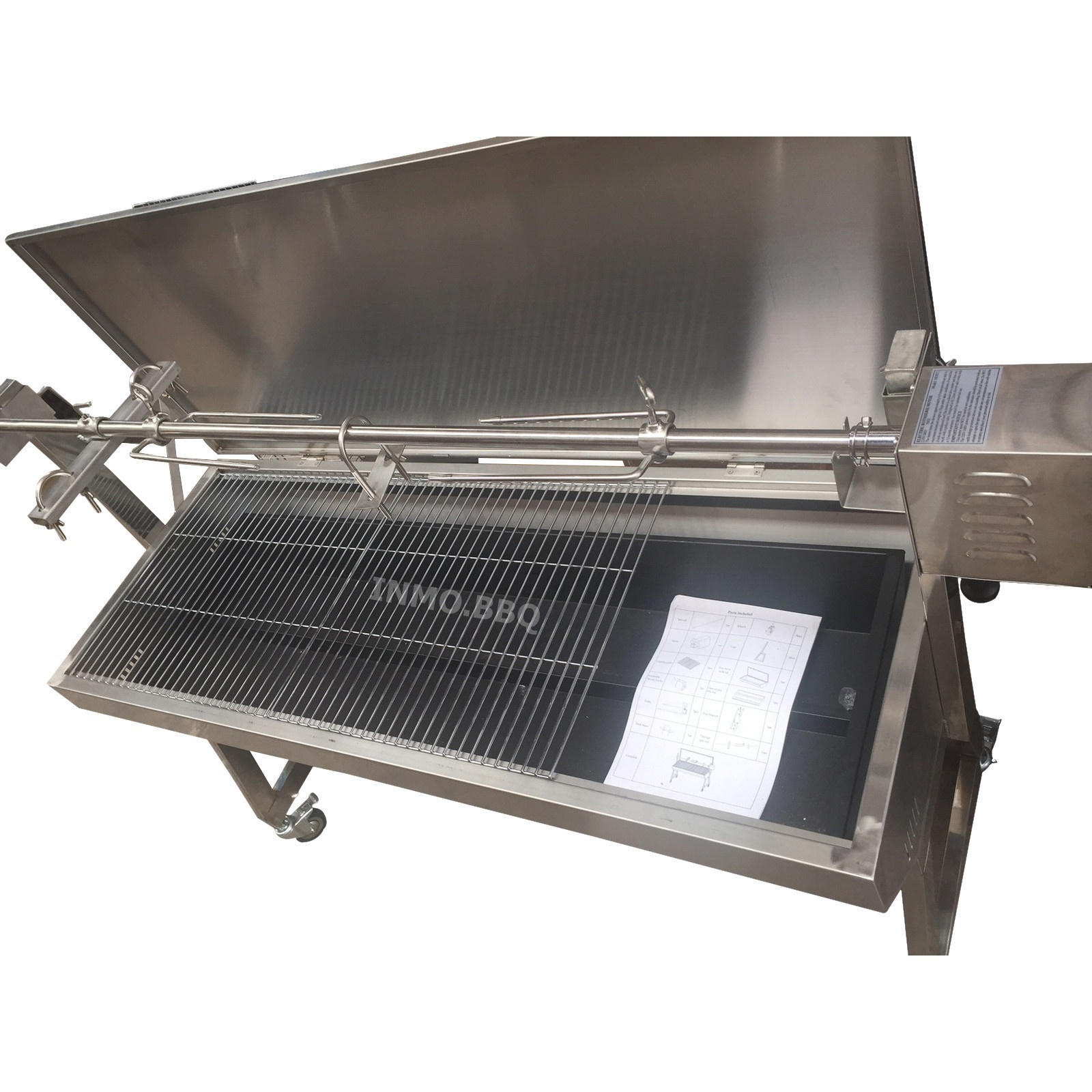 Strong Stainless Steel Charcoal Rotisserie BBQ Spit with Lid