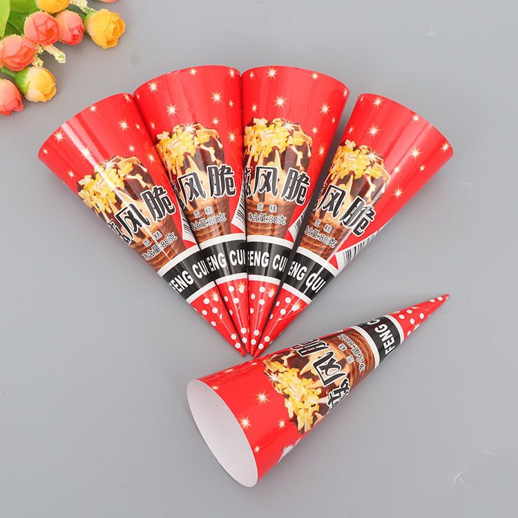 Wholesale Disposable Custom printed Ice Cream Cone Paper Wrapping Cone Sleeves ice cream packaging cone paper