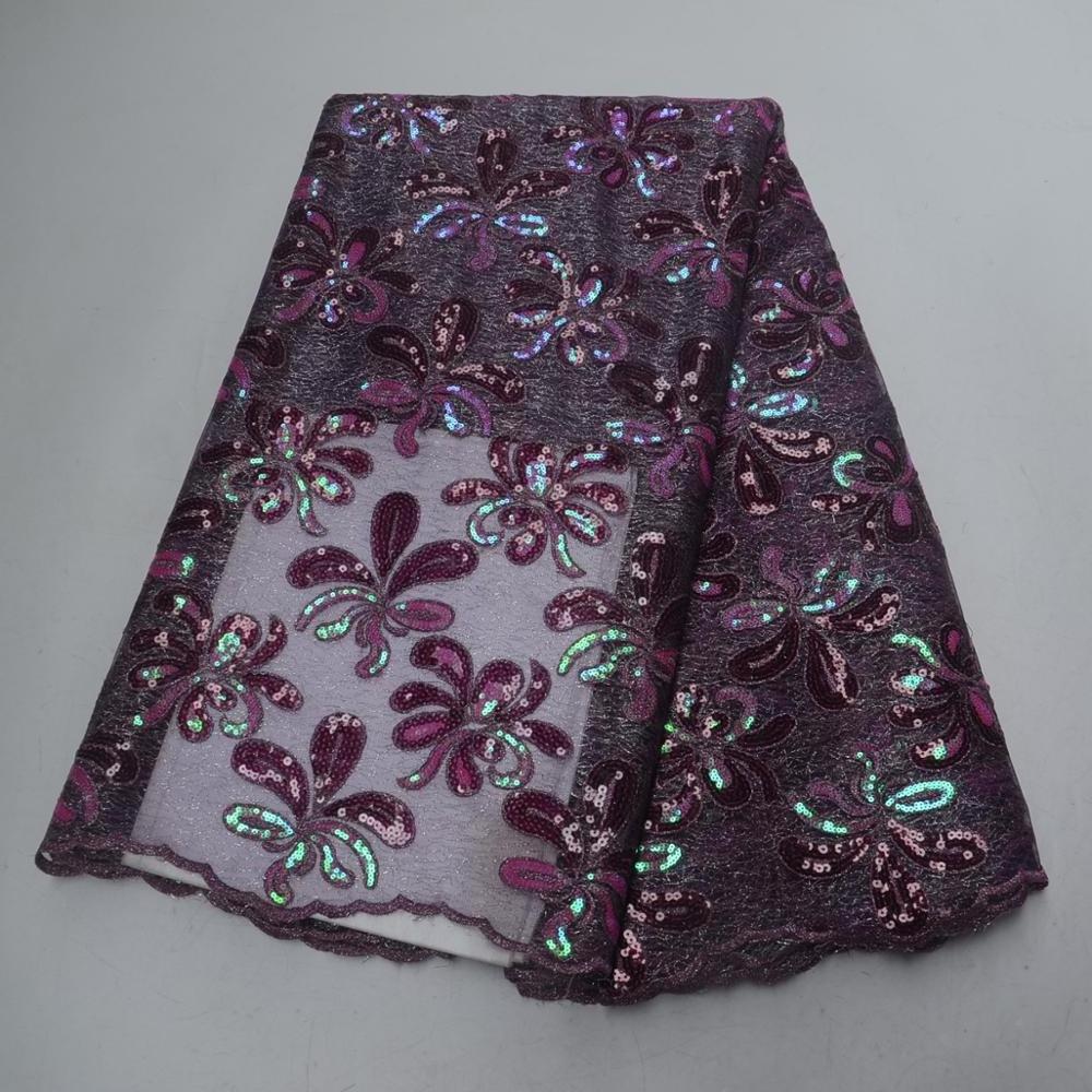 Cheap price purple organza tulle lace voile lace with sequins african dress lace material