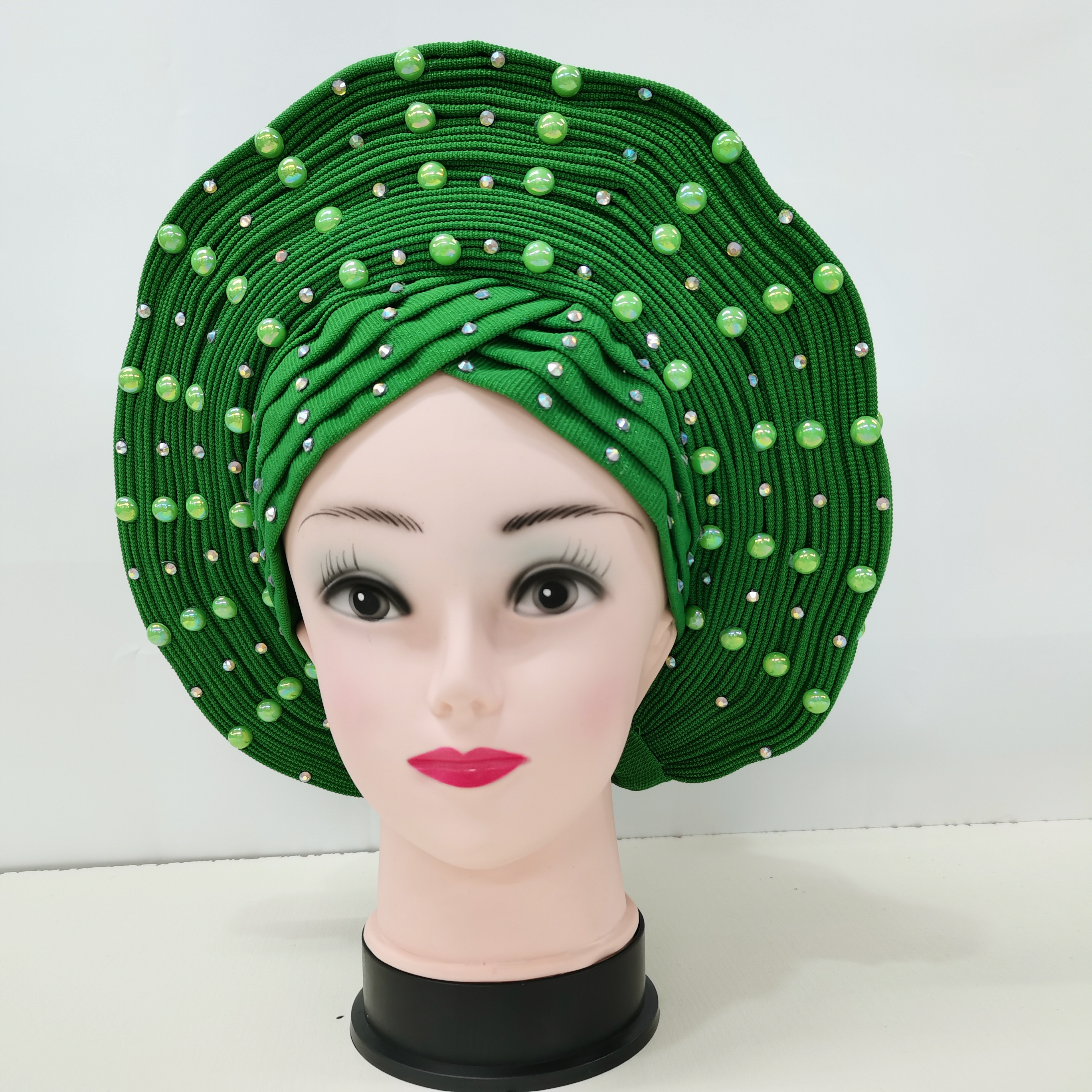 Best selling nigerian sego headtie african beads auto gele for women wear head wrap for sell