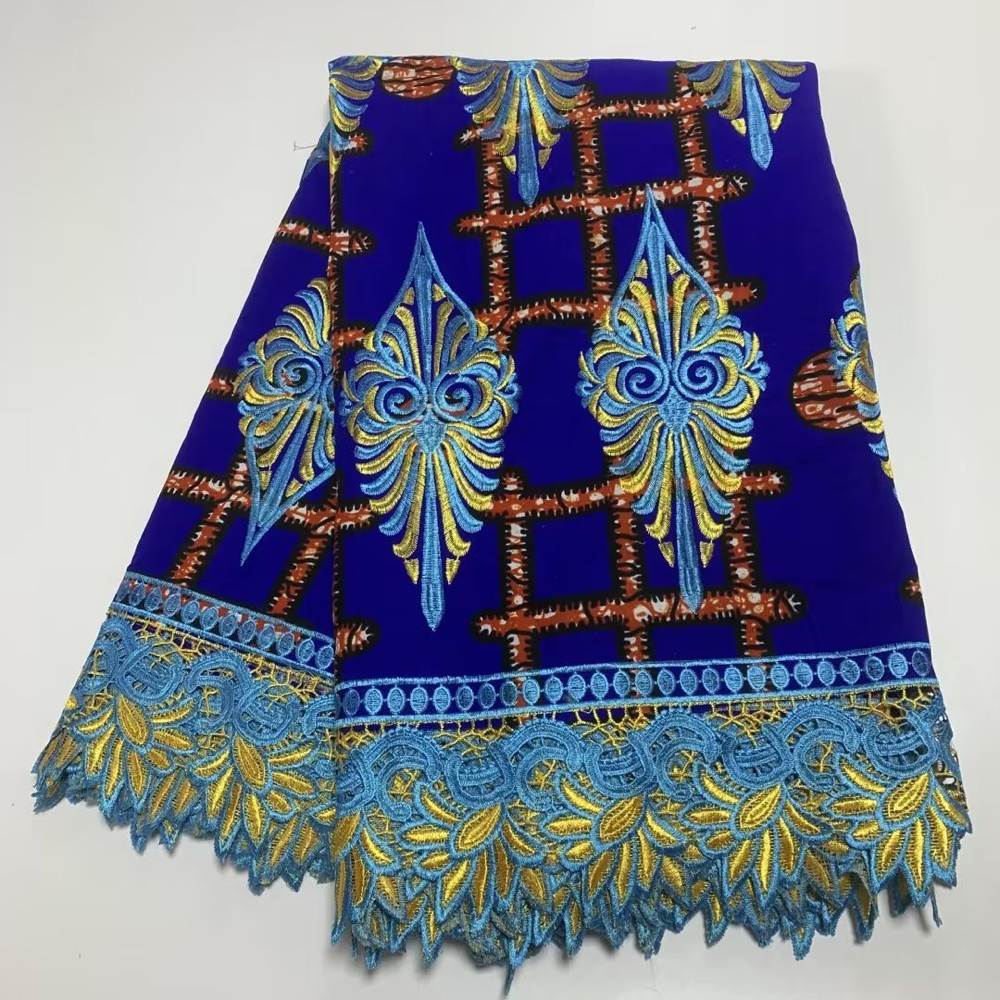 2022 High Quality Ankara Print Embroidered Wax Lace Hot Sale African Ankara Fabric With Stones Embroidery Chemical Wax Fabric