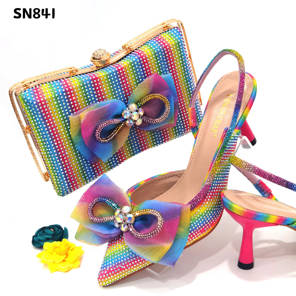 2022 Custom Luxury Ladies Shoes High Heel Women's Sandals african women shoes with handbag Black